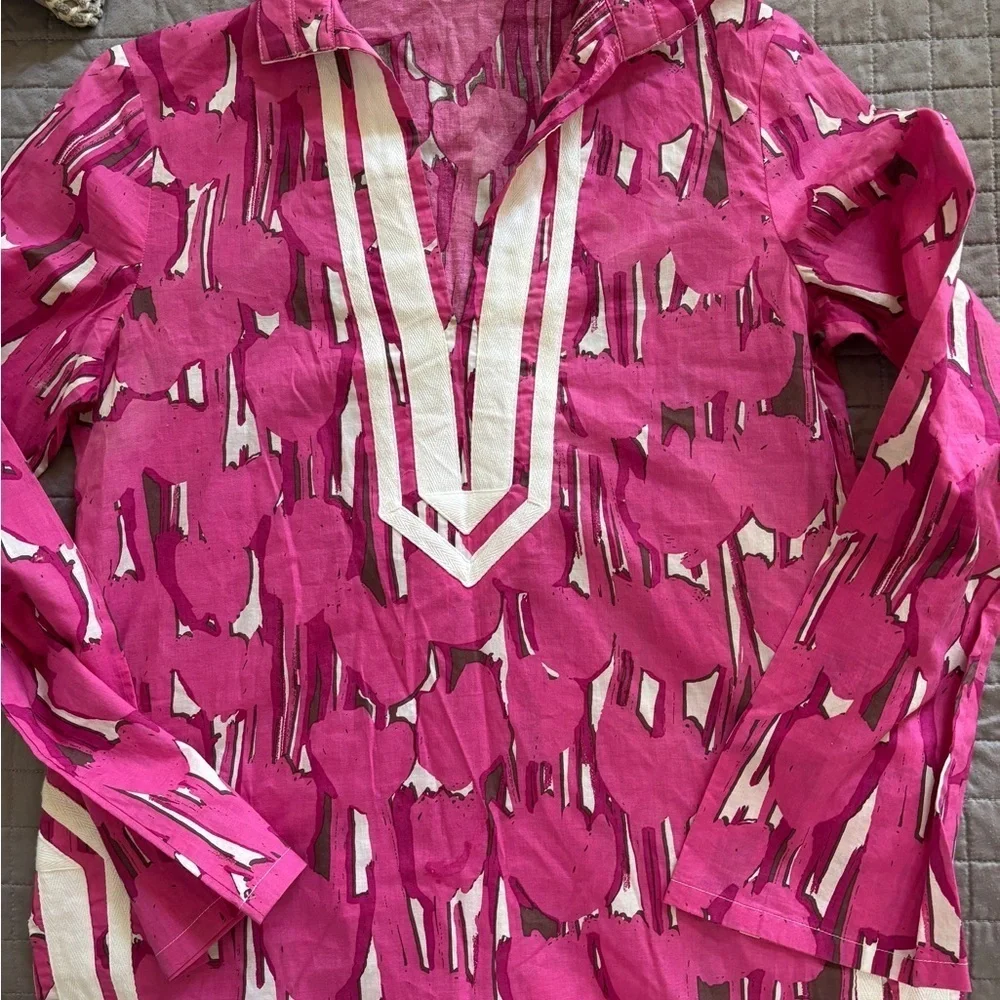 Michael Kors Pink and White preppy Patterned Tunic/ cover up women’s small